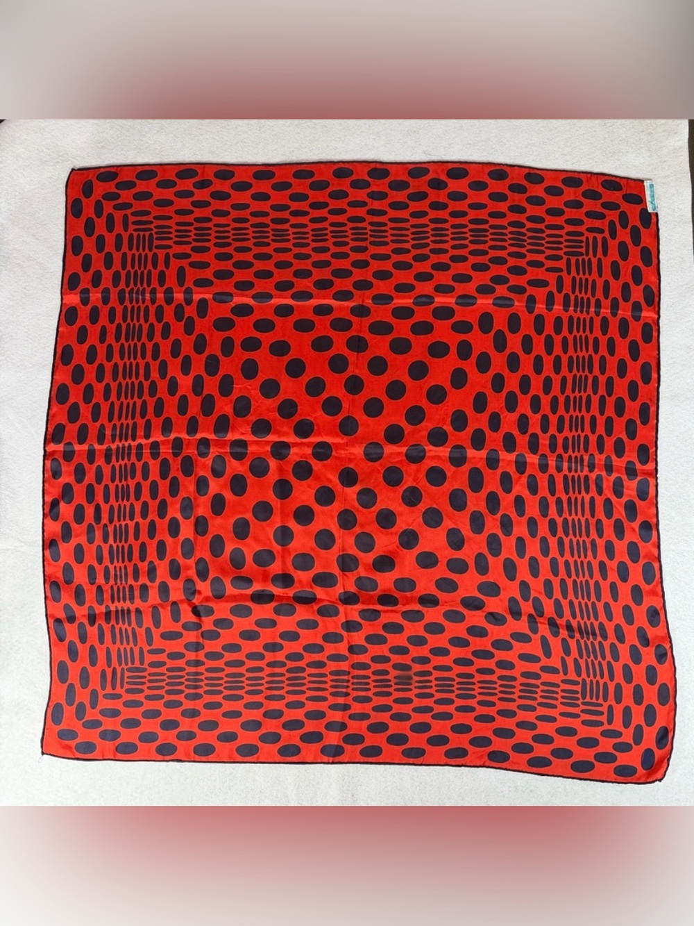 Vintage De Mura Red and Navy Polka Dot Square 100% Silk Scarf. Beautiful gift 🎁